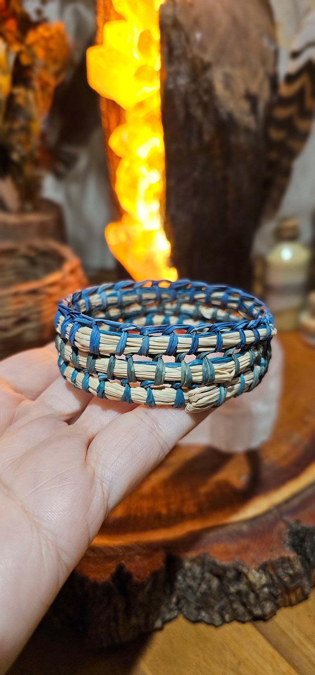 Woven Bangle - Natural and Blue – From The Flame Trees