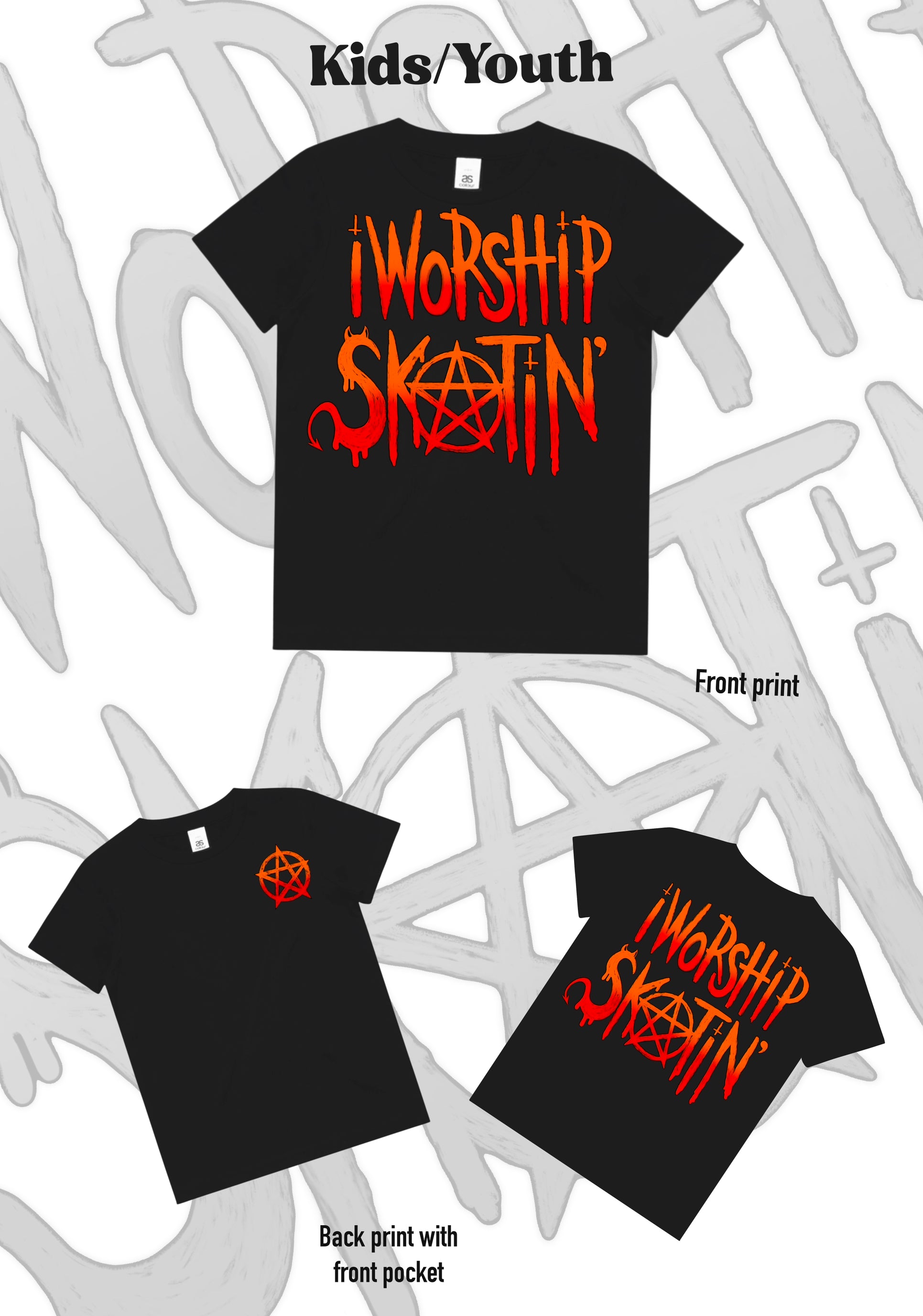 I Worship Skatin Orange Pentagram Tee