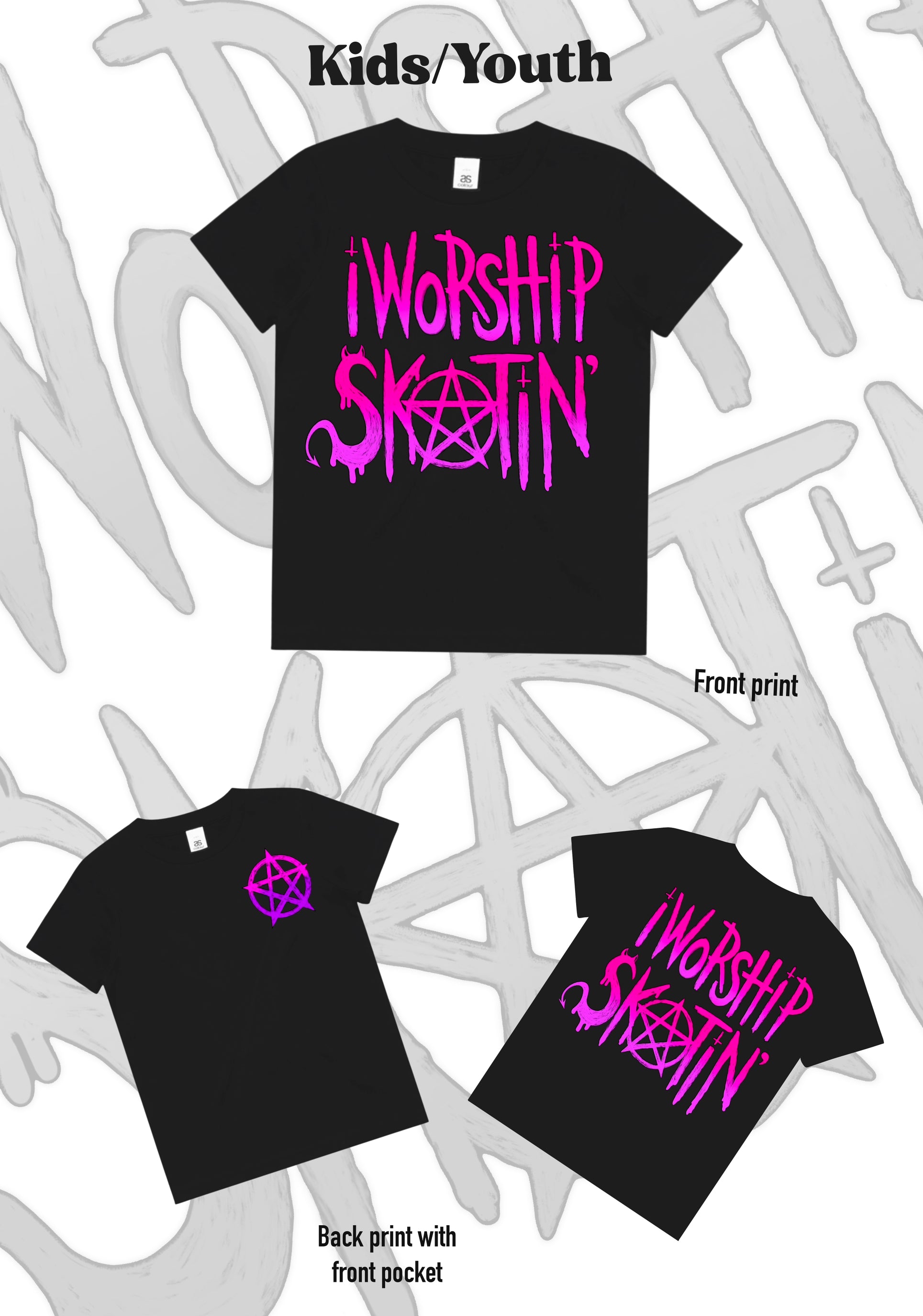 I Worship Skatin Pink Pentagram Tee