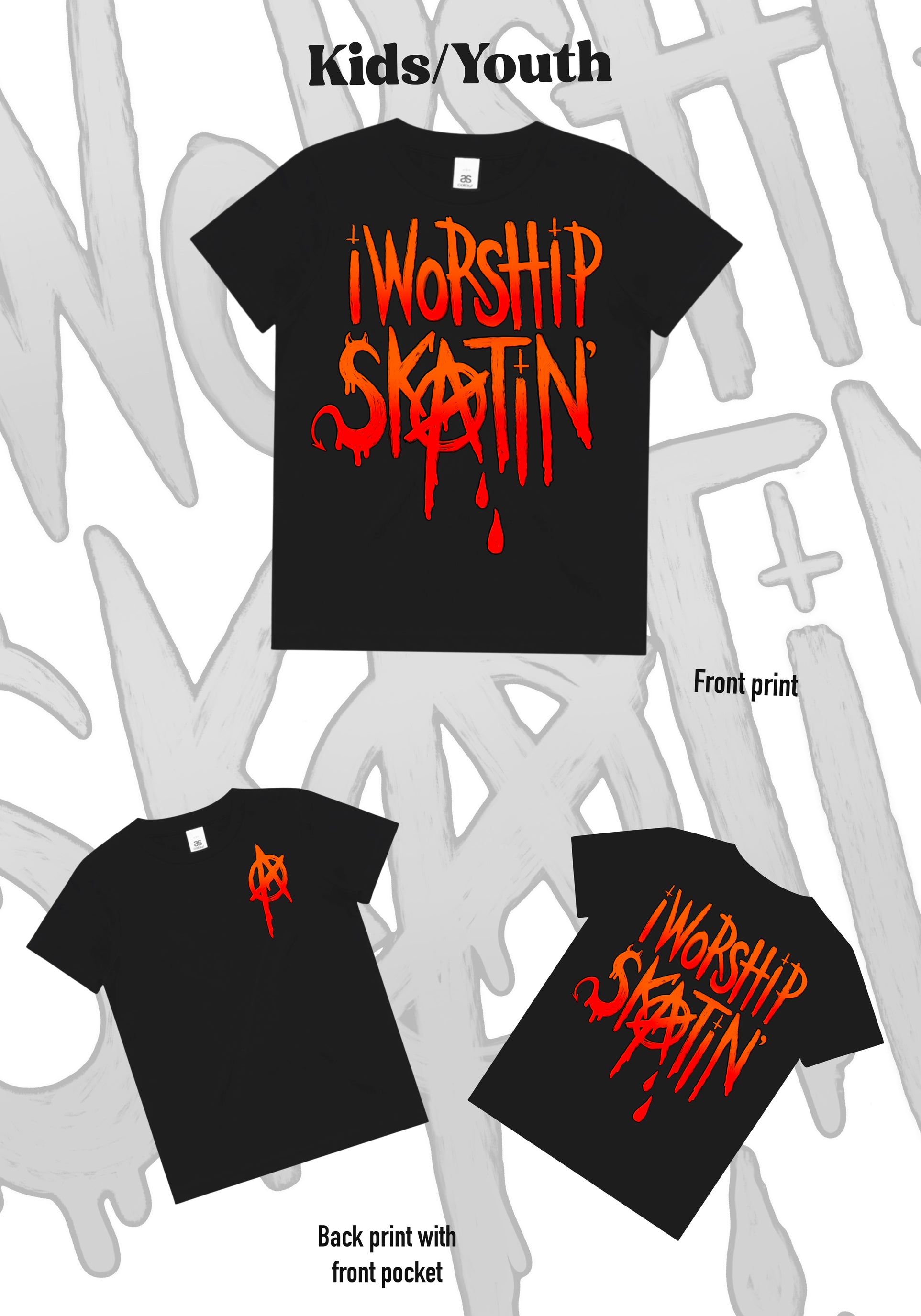 I Worship Skatin Orange Anarchy Tee