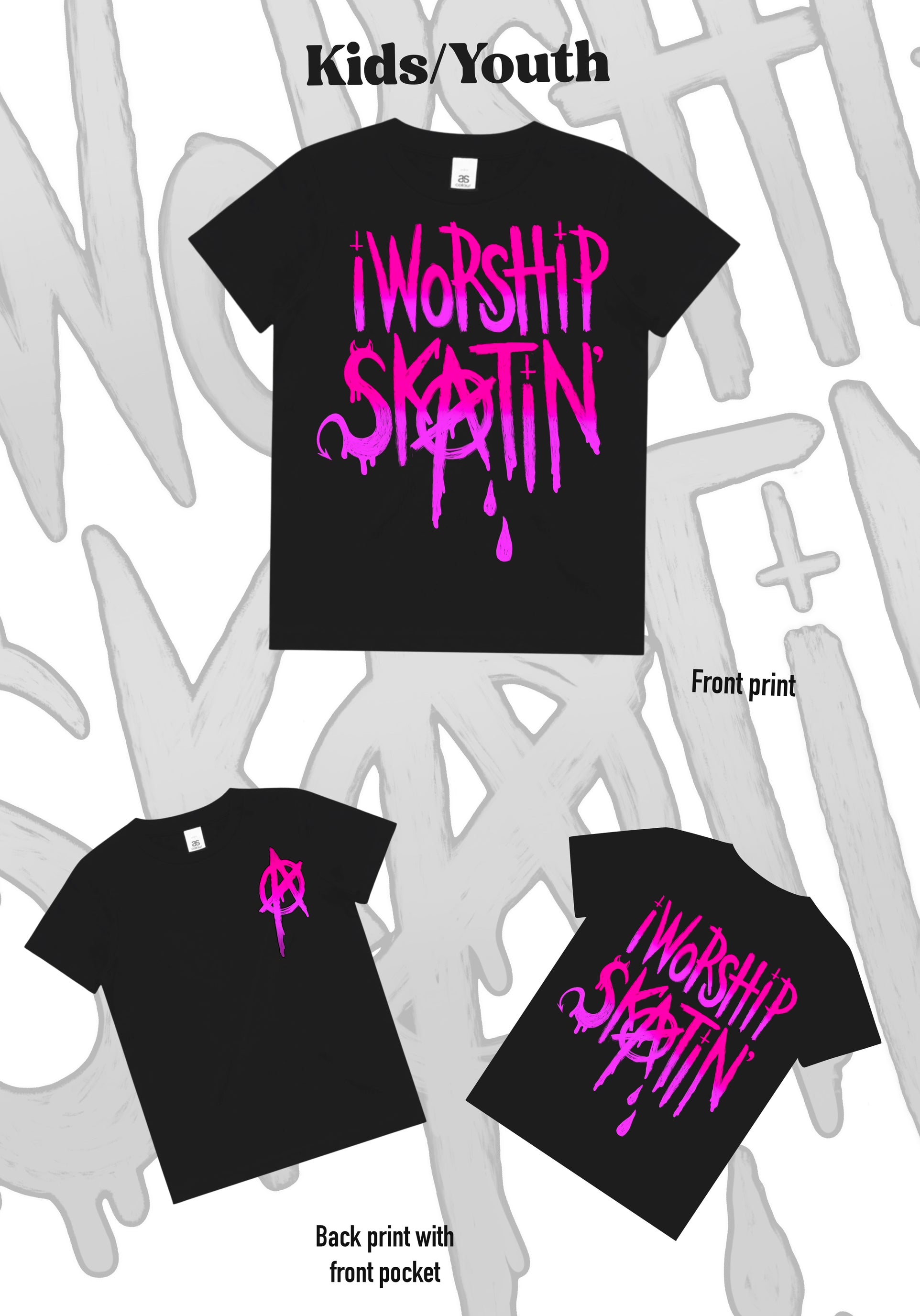 I Worship Skatin Pink Anarchy Tee