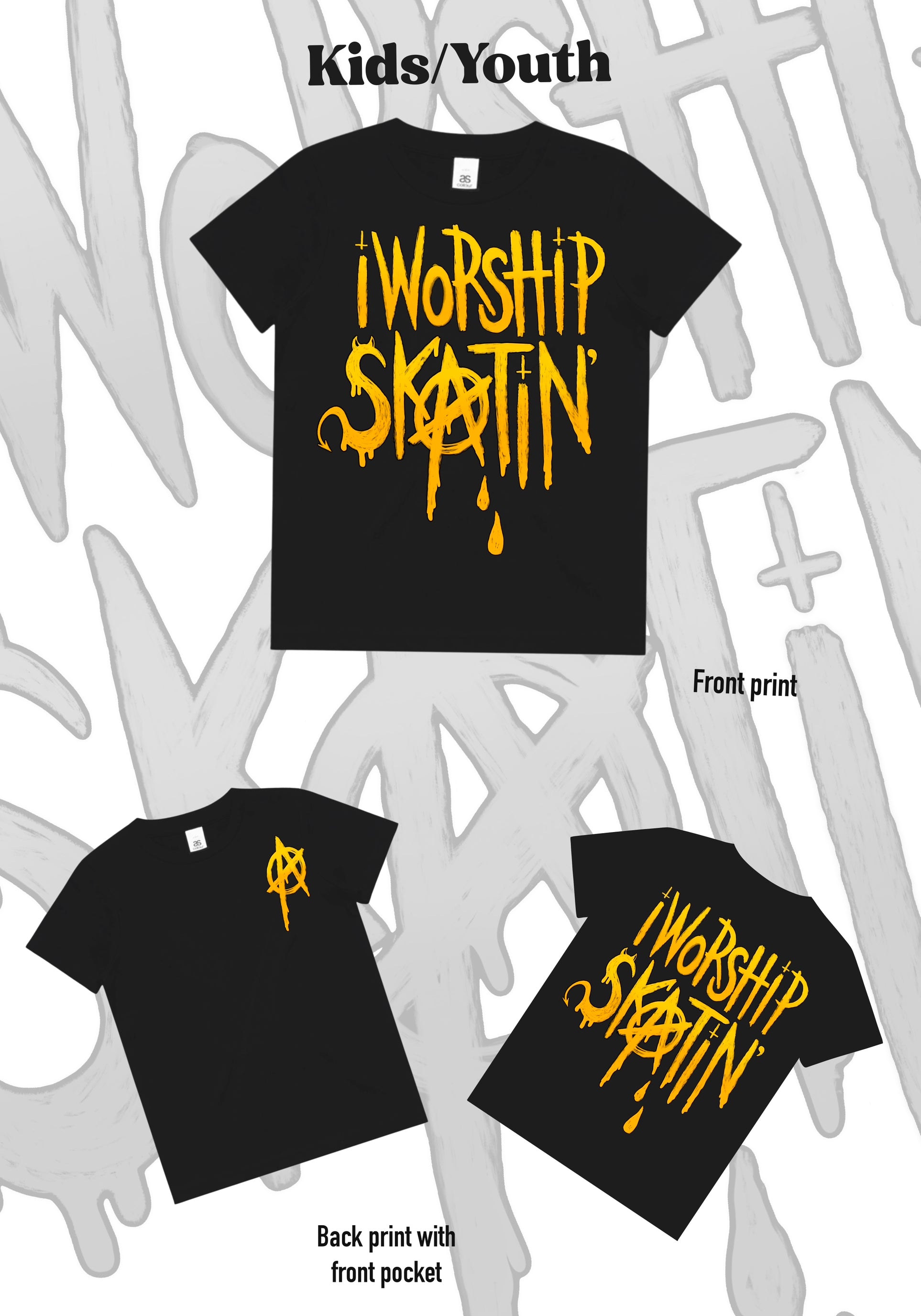 I Worship Skatin Yellow Anarchy Tee