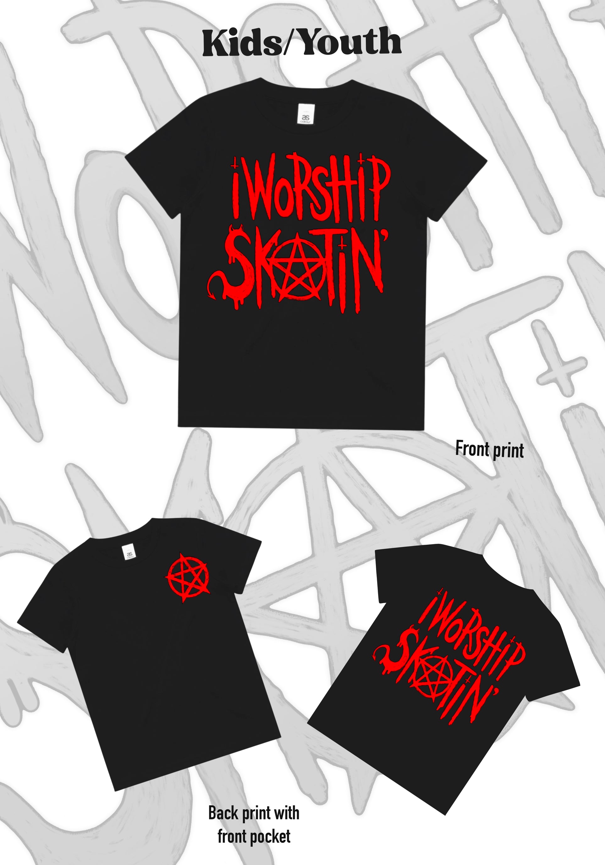 I Worship Skatin Red Pentagram Tee