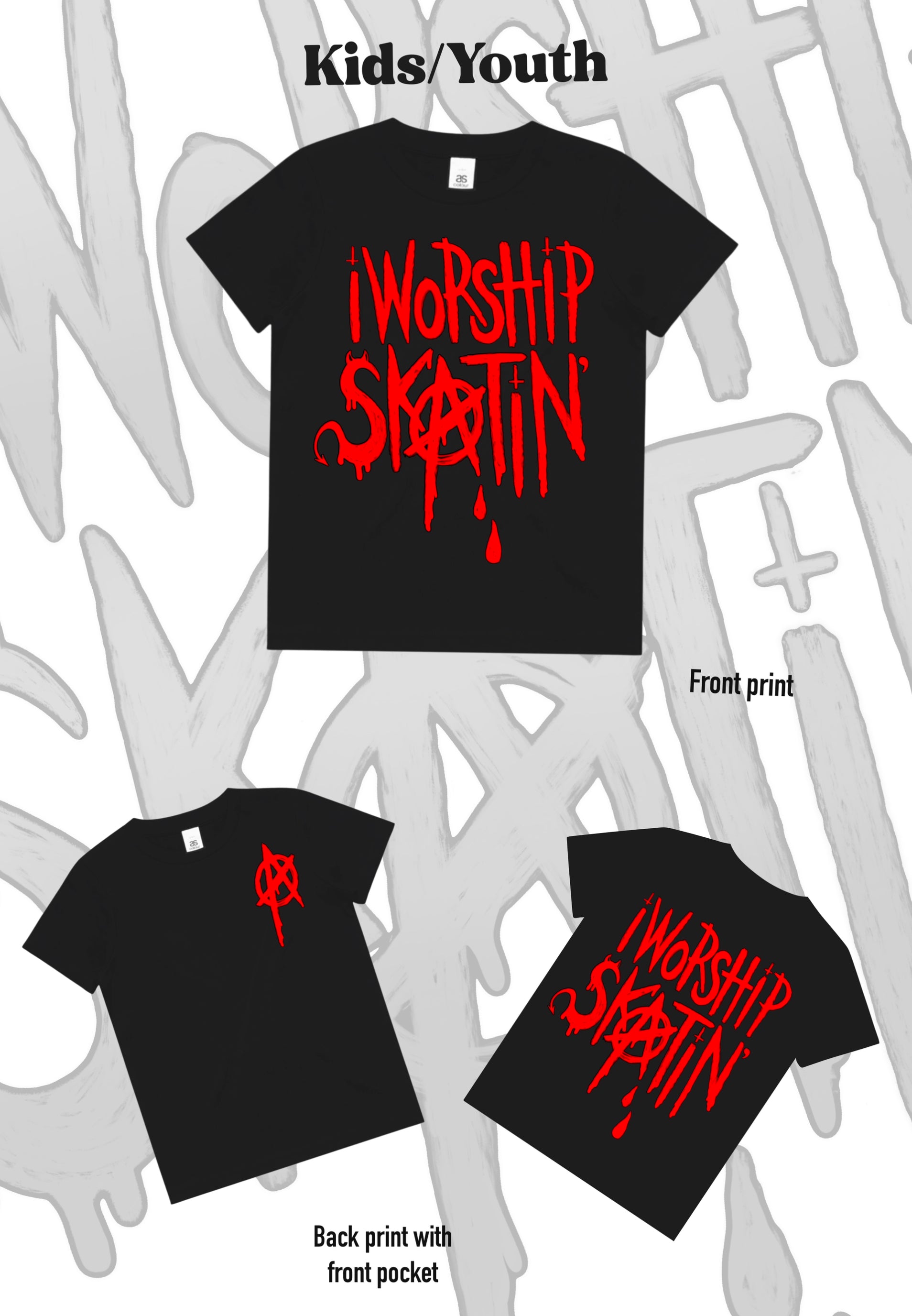 I Worship Skatin Red Anarchy Tee