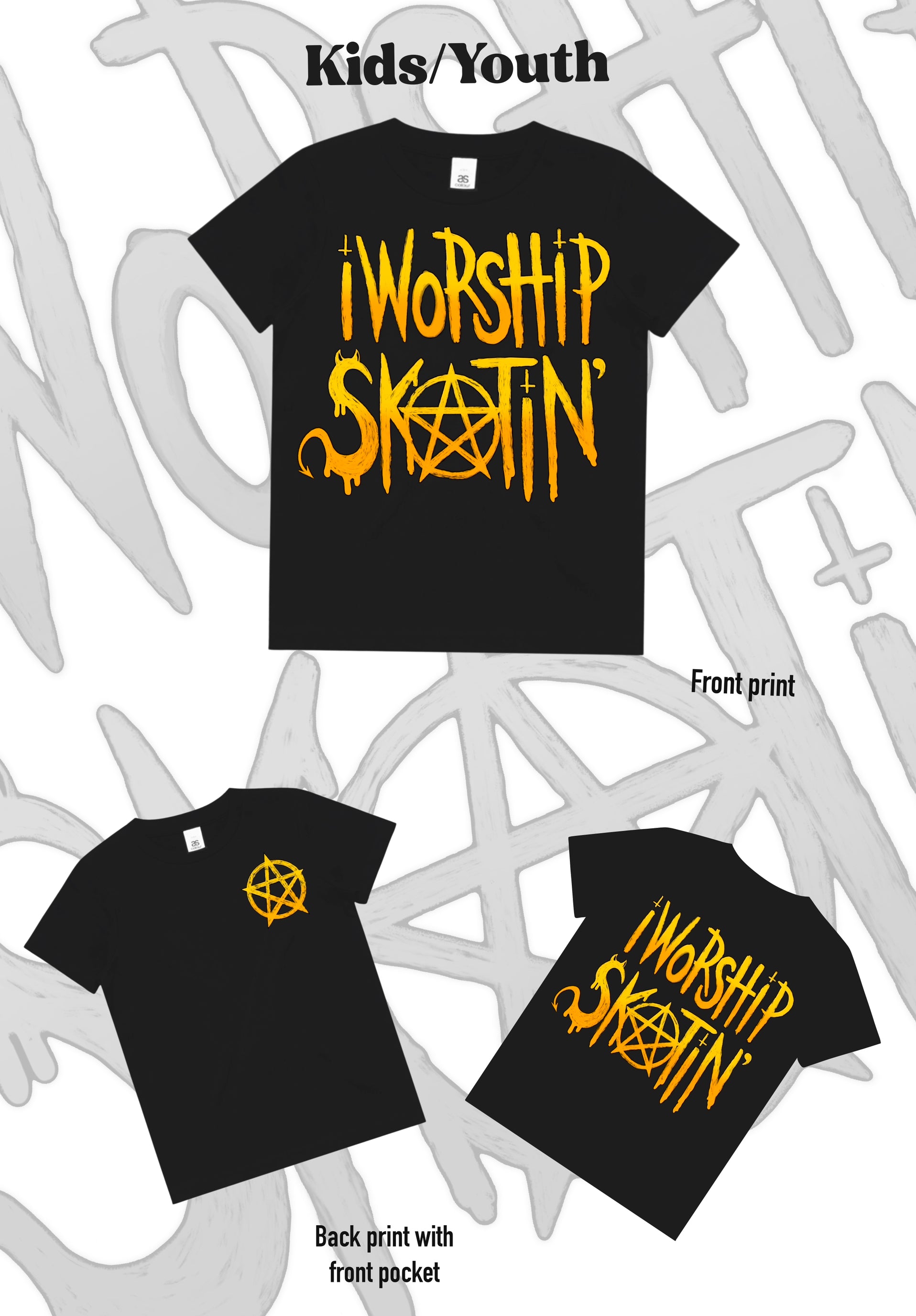 I Worship Skatin Yellow Pentagram Tee