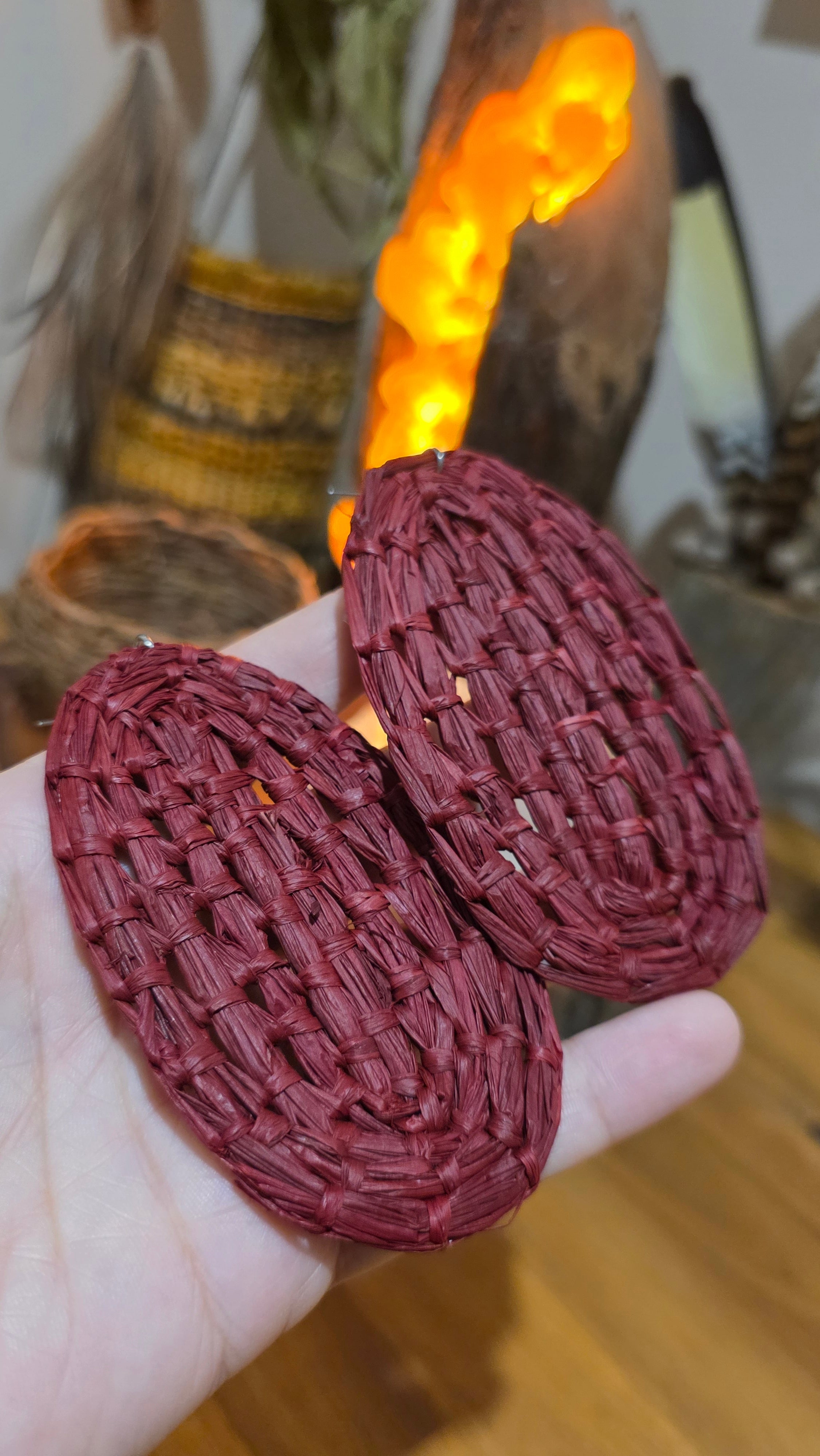 Woven Sheild Earrings XL - Waratah Red
