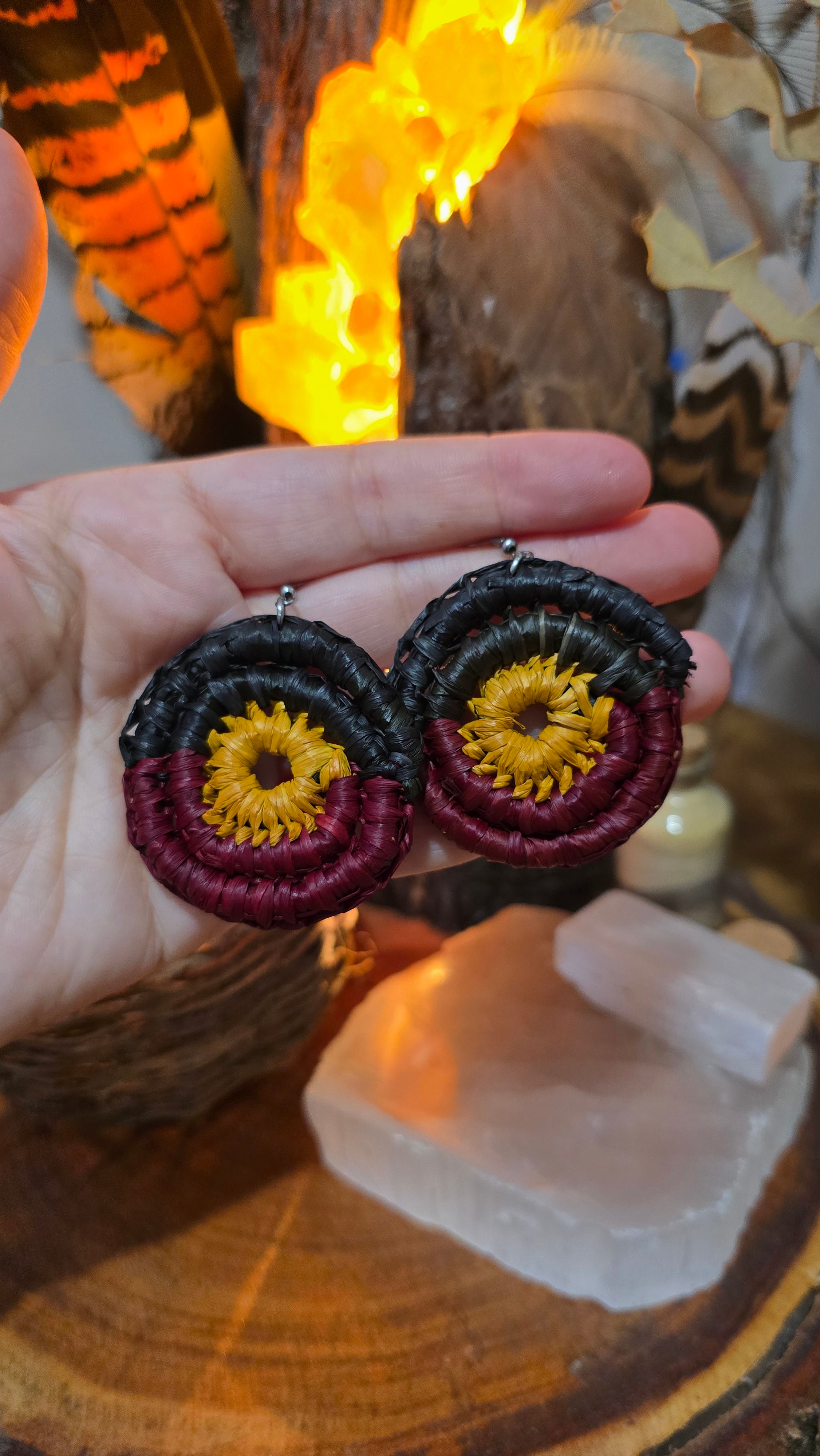Woven Earrings Large - Aboriginal Flag NAIDOC