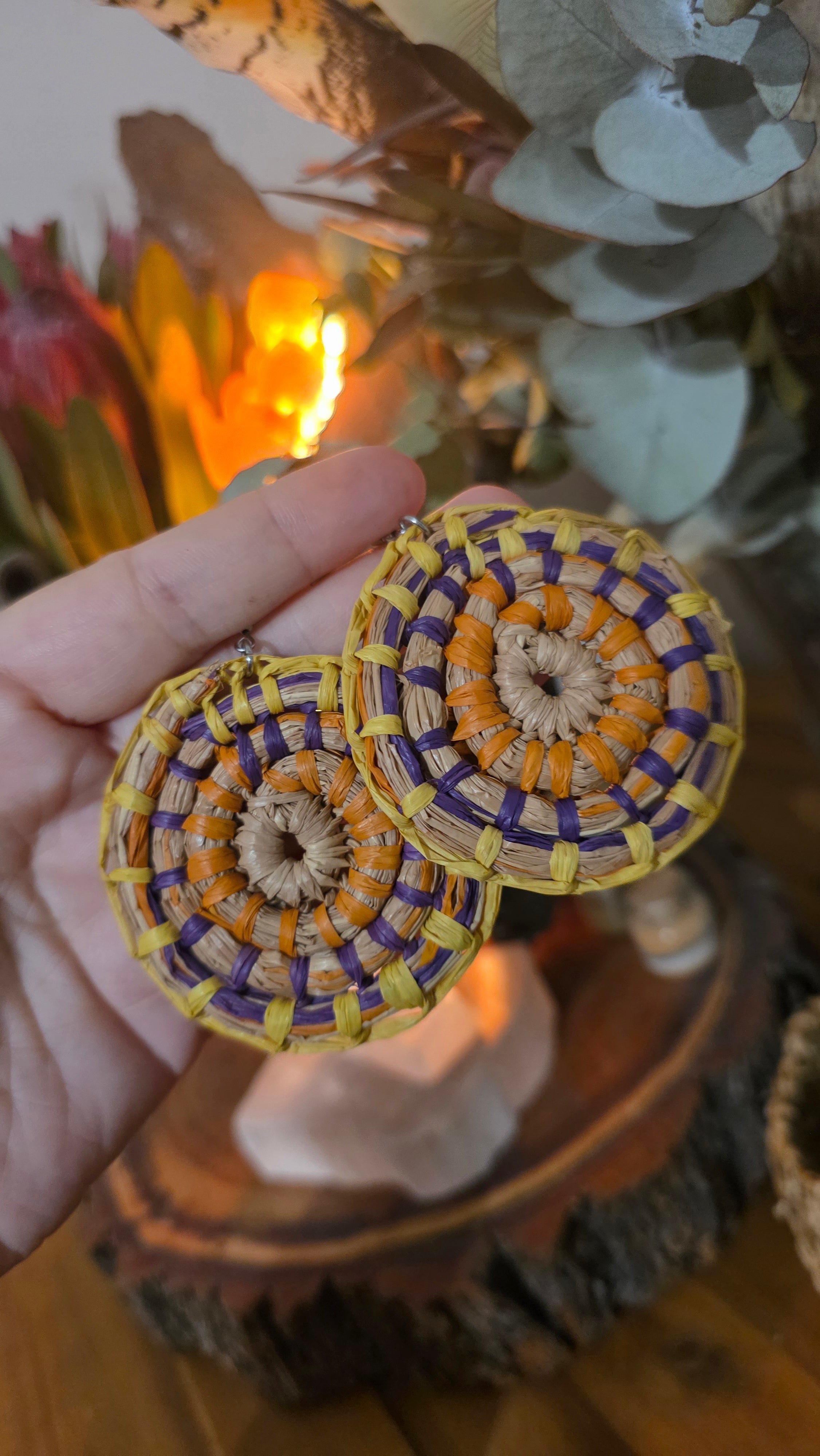 Woven Earrings Large - Summer Sunset