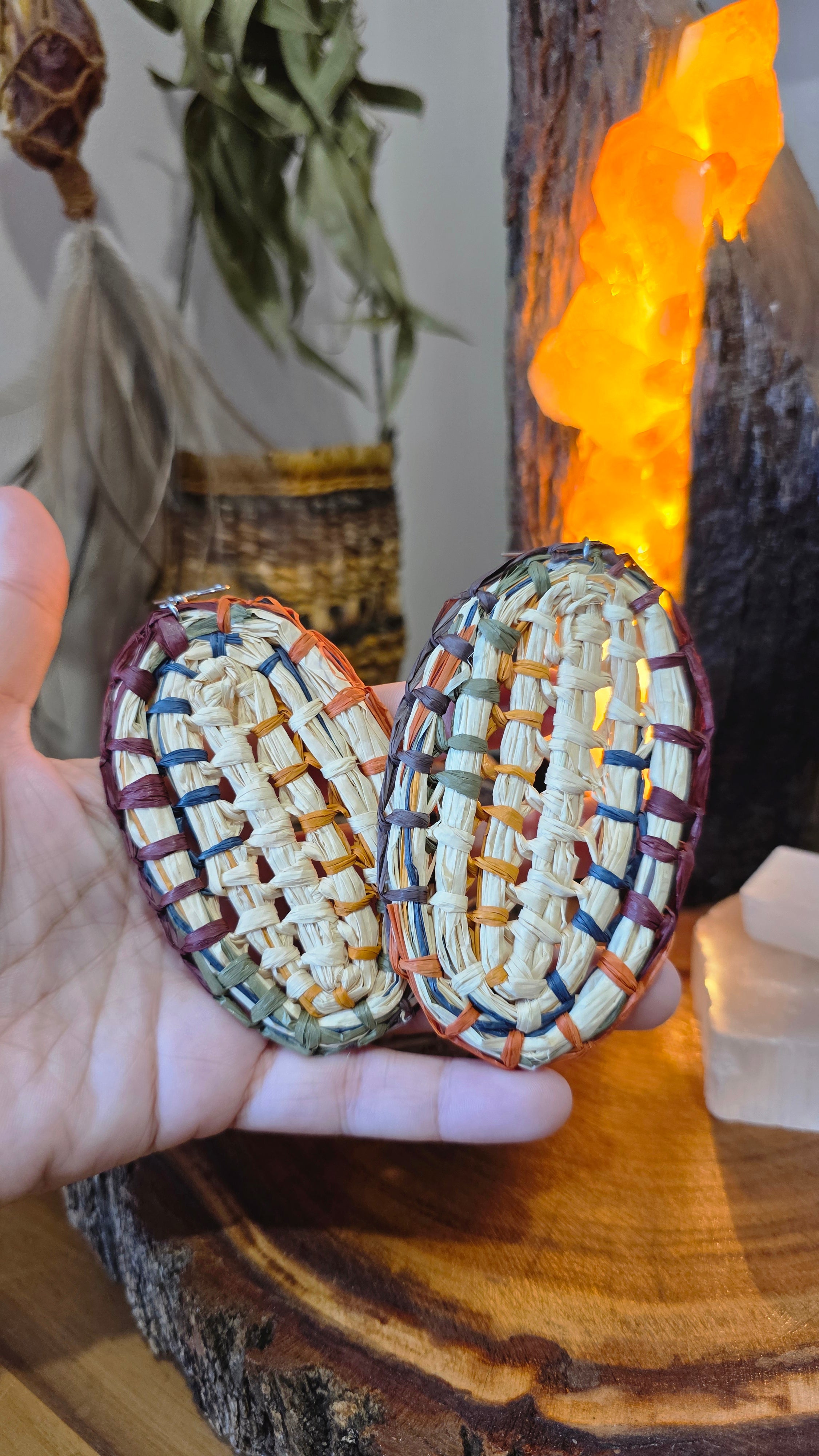 Woven Sheild Earrings XL - Autumn
