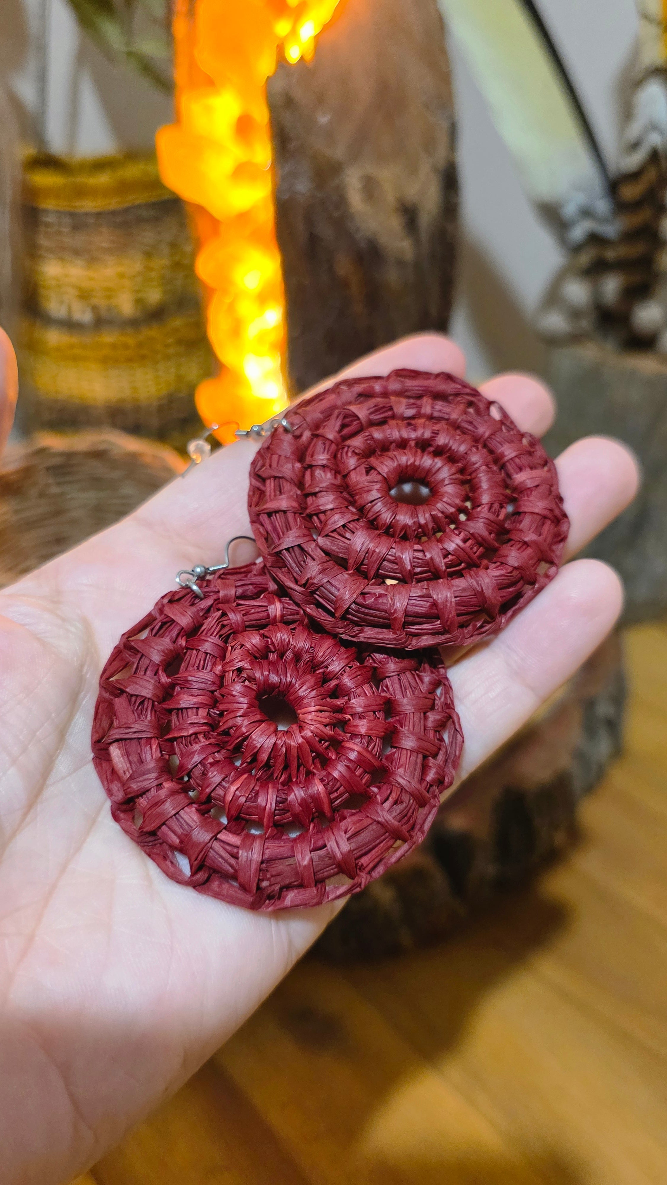 Woven Earrings Large - Waratah