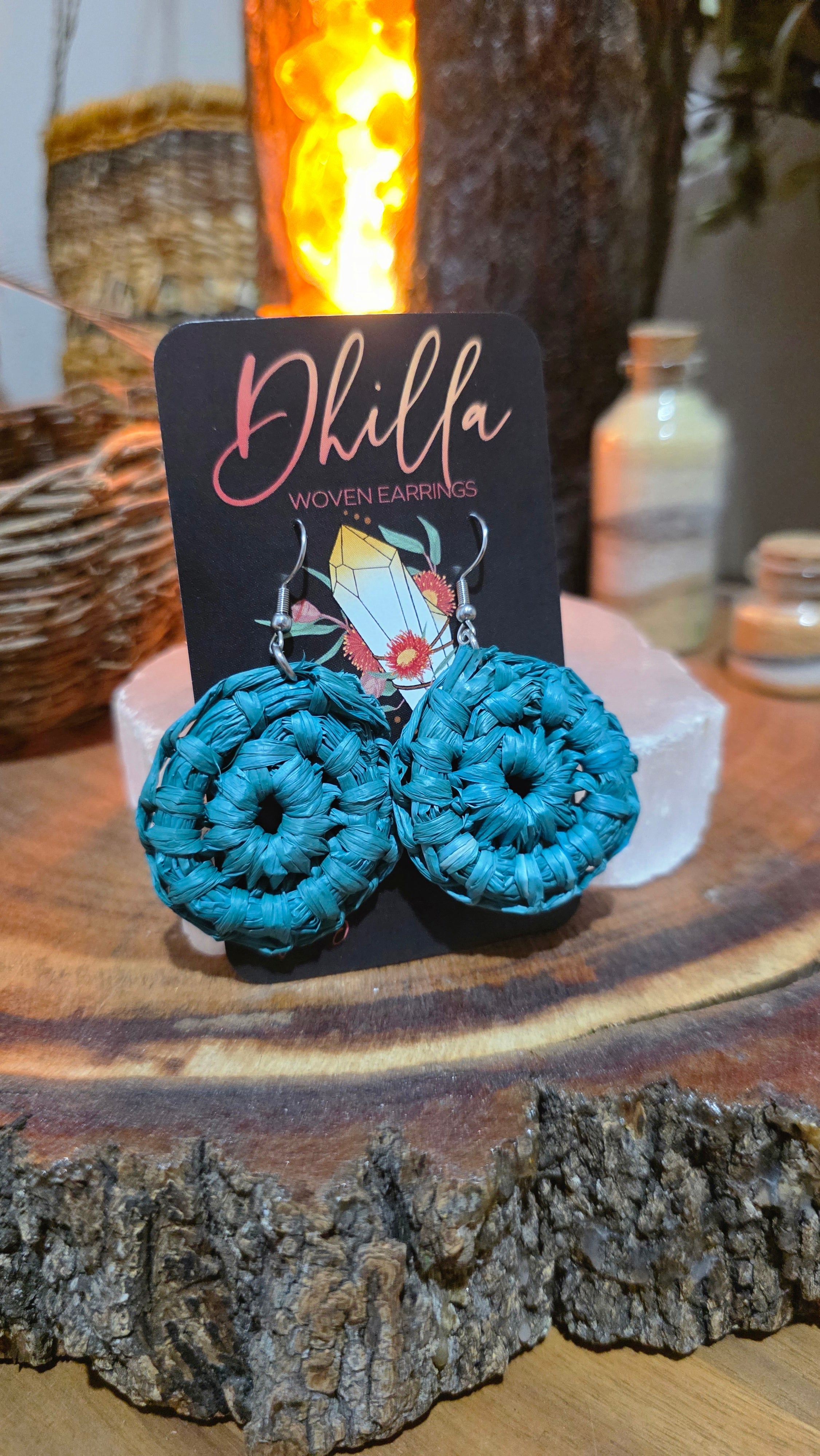 Woven Earrings Small - Teal