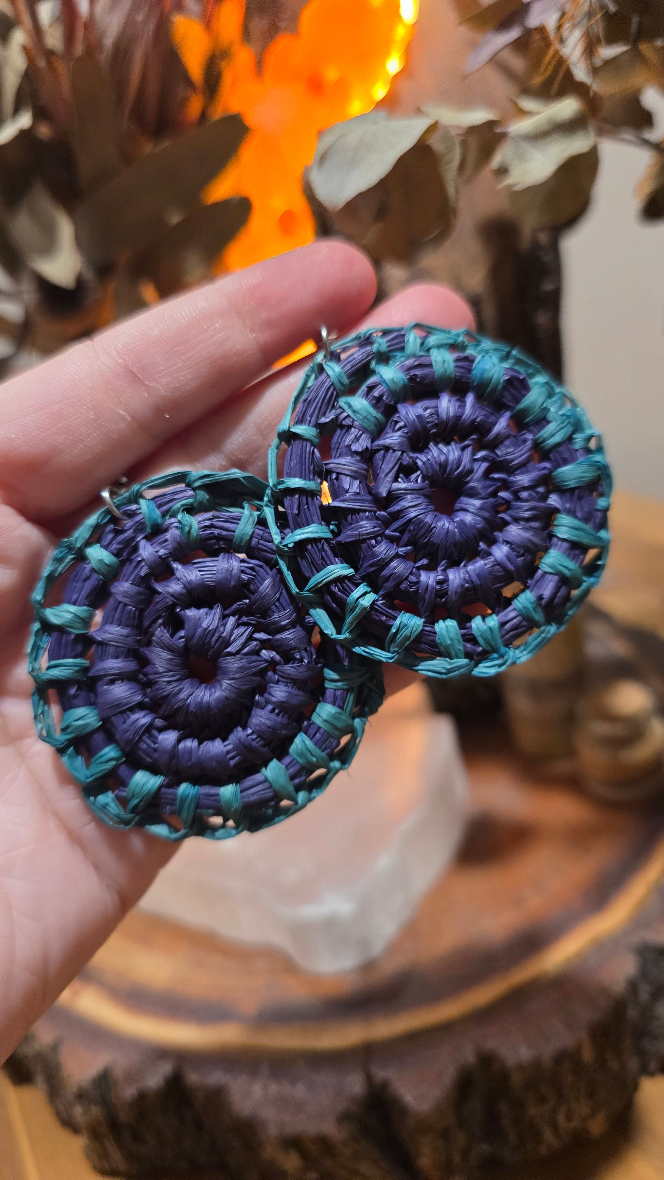 Woven Earrings Medium - Peacock