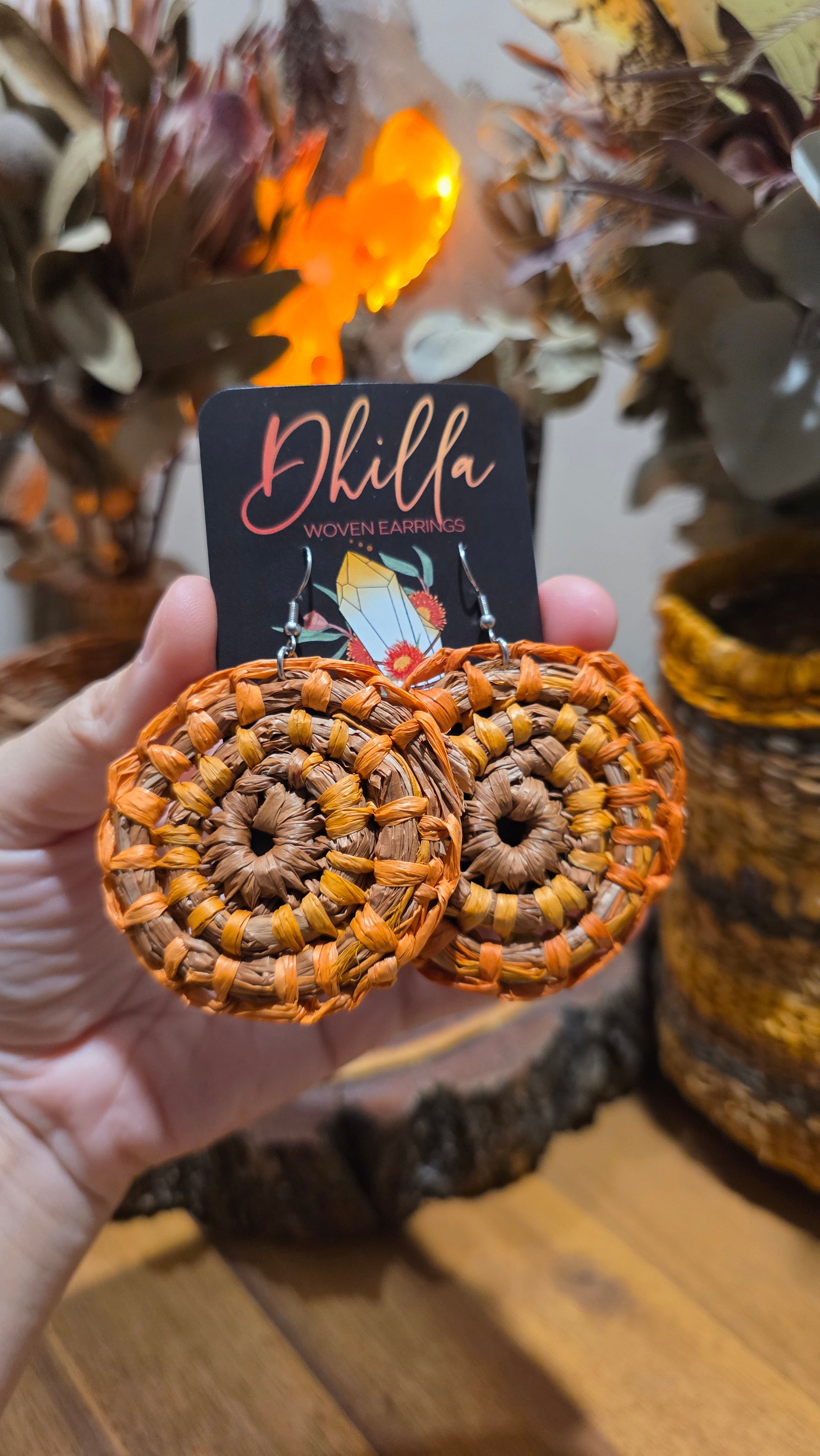 Woven Earrings Medium - Amber Glow