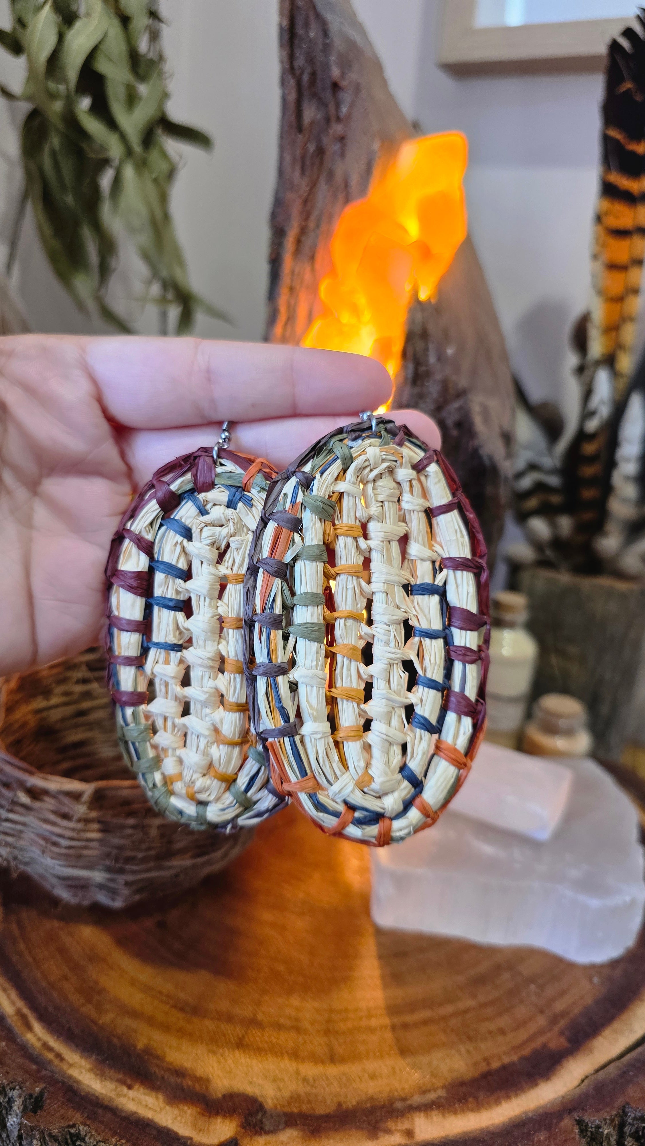Woven Sheild Earrings XL - Autumn