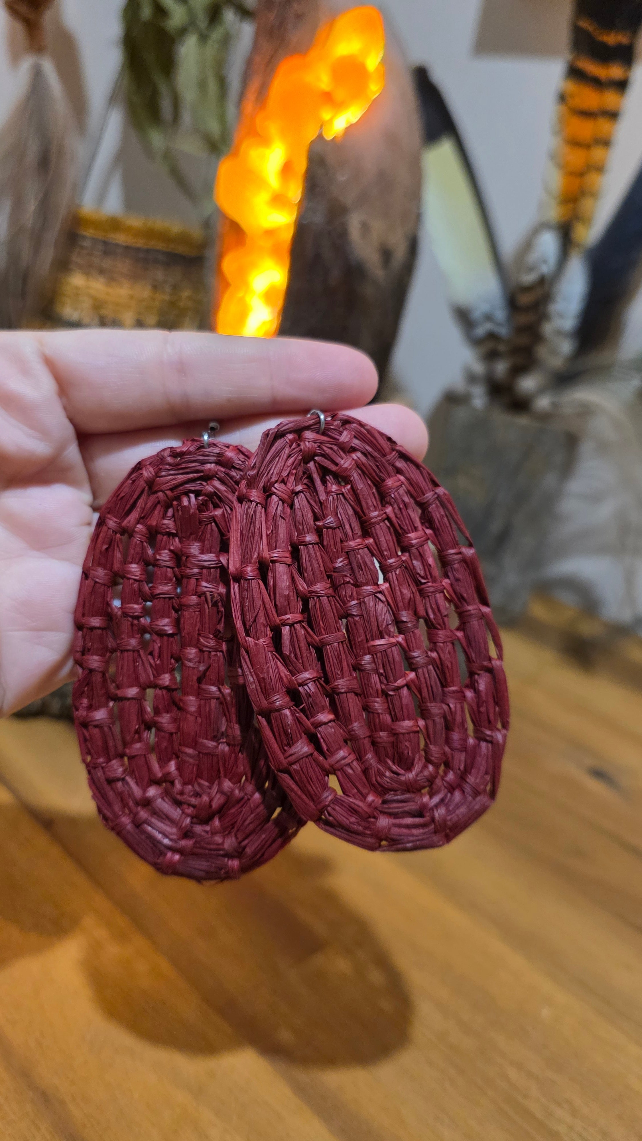 Woven Sheild Earrings XL - Waratah Red