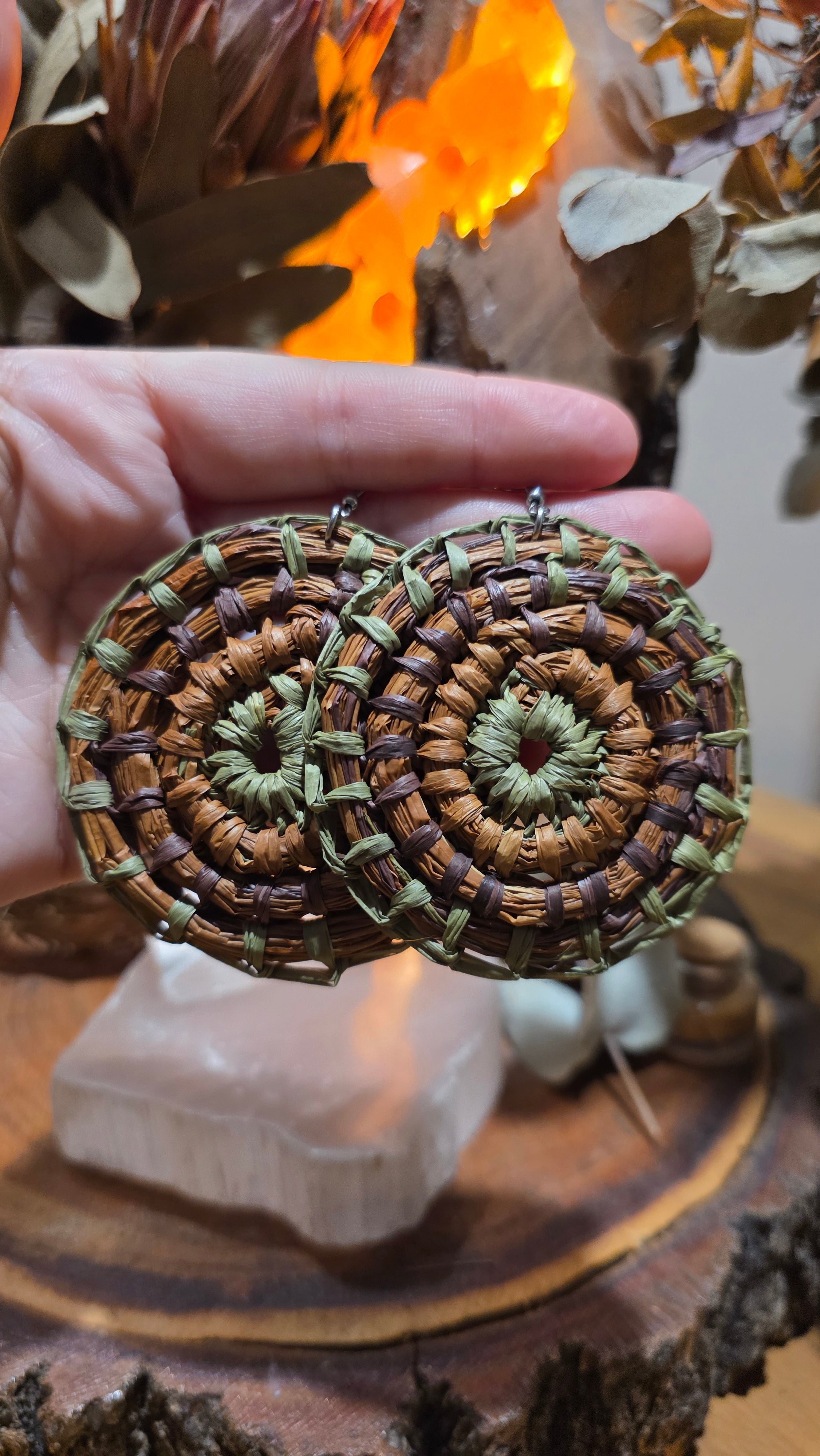 Woven Earrings Large - Eucalyptus Dreaming
