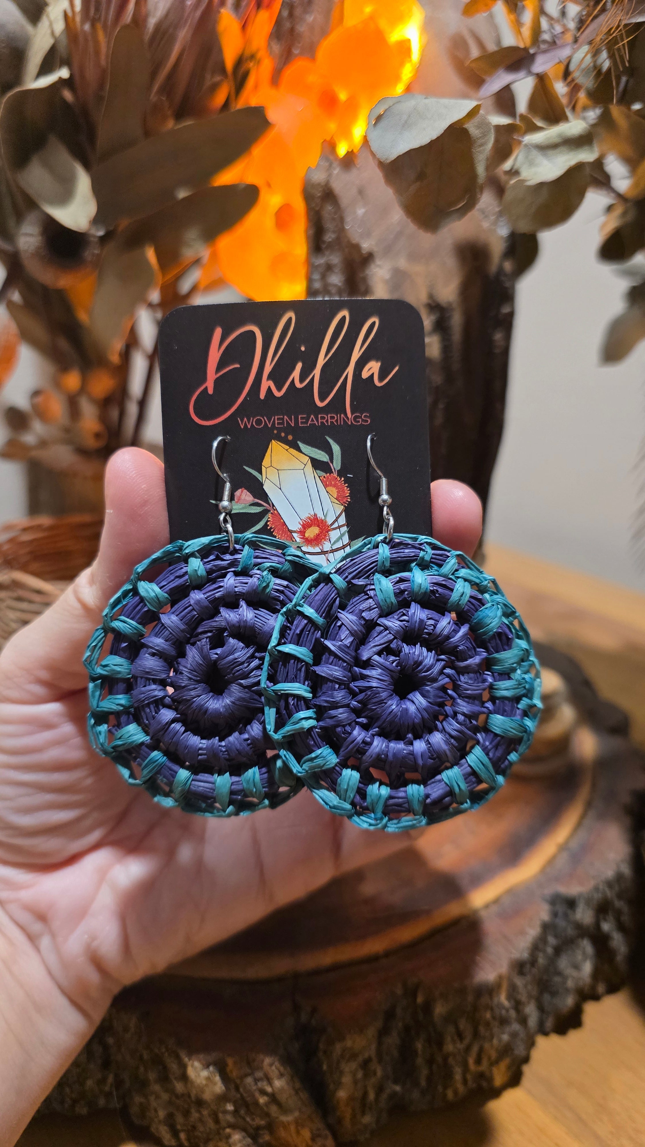 Woven Earrings Medium - Peacock